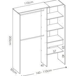 Cabina armadio 160x205h cm allungabile moderno con tenda rovere grafite Gover