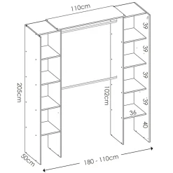 Cabina armadio 180x205h cm allungabile moderno aperto con tenda rovere grafite Simpli