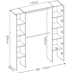 Cabina armadio 180x205h cm allungabile moderno aperto con tenda bianco Simpli