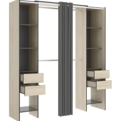Cabina armadio 179x205h cm con cassetti moderno aperto rovere e grafite Loder