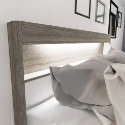 Camera da letto completa matrimoniale con LED rovere scuro bianco opaco Garonna
