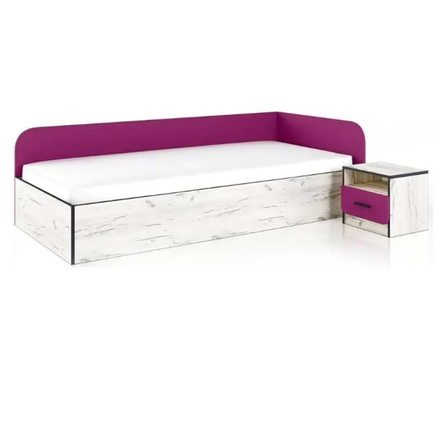 Cameretta 1 letto contenitore completa bambini pino bianco fucsia Ford