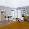 Cameretta bambini completa 1 letto singolo rovere bianco giallo Eros