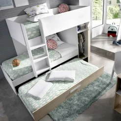 Cameretta bambini 244x150cm 3 letti soppalco reversibile rovere bianco Damian