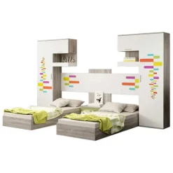 Cameretta per bambini completa 2 letti rovere bianco verde Serena Gihome®
