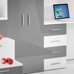 Cameretta 254x120cm 1 letto soppalco bianco grigio lucido Simone Gihome®