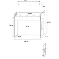 Cameretta 254x120cm 1 letto soppalco bianco grigio lucido Simone Gihome®