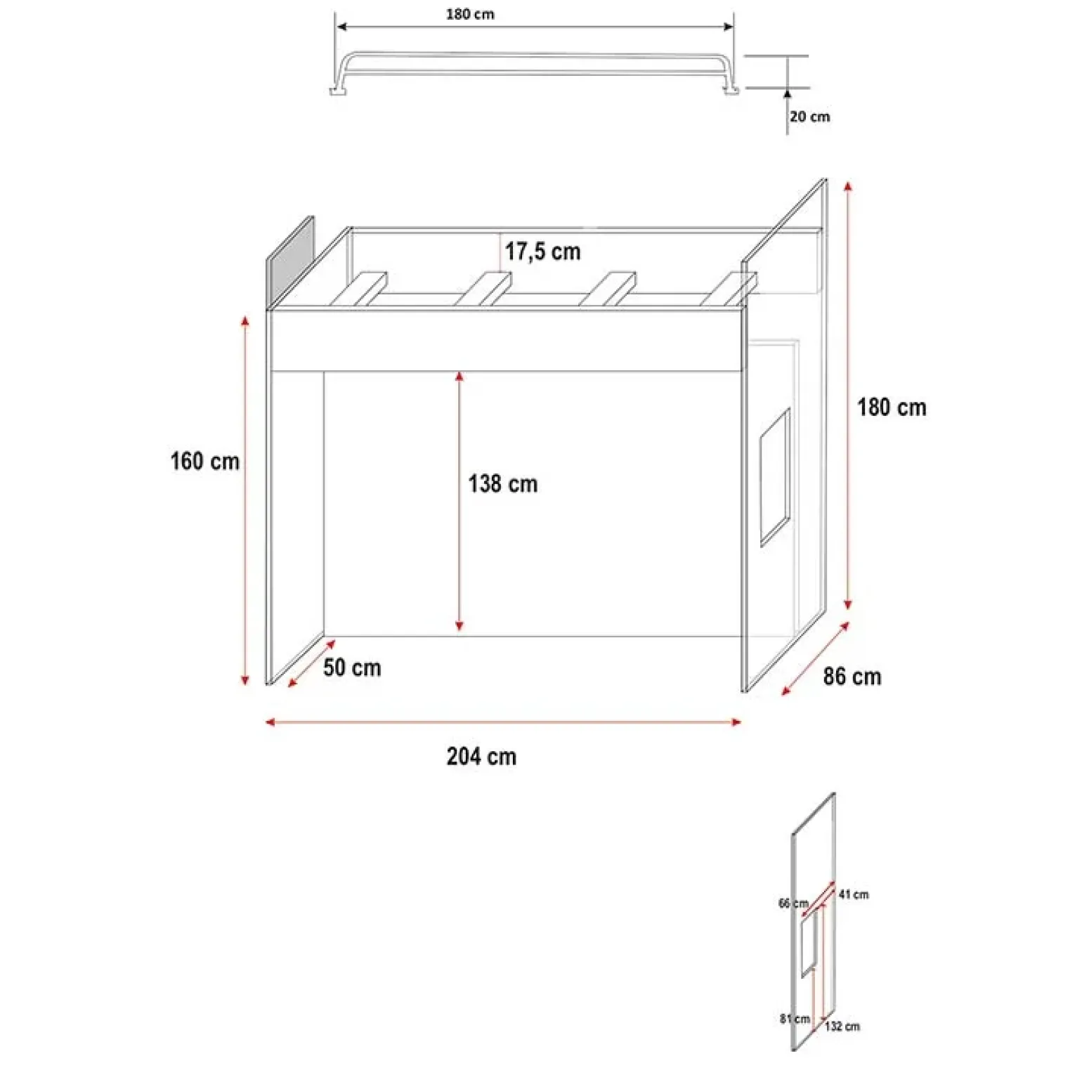 Cameretta 254x120cm 1 letto soppalco bianco lucido Simone Gihome®
