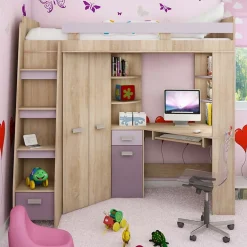 Cameretta 204x120cm completa sinistra 1 letto singolo rovere viola Dollie Gihome®