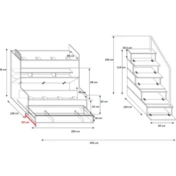 Cameretta 254x120cm con soppalco 2 letti singoli bianca rosa Enrico Gihome®