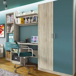 Cameretta per bambini completa 1 letto reversibile rovere blu petrolio Alex Gihome®