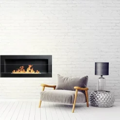 Caminetto 90x40h cm bioetanolo con vetro nero opaco Albert Gihome®
