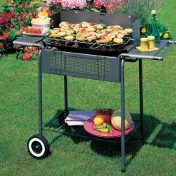 Carrello barbecue a carbonella con ruote da giardino 90x82cm acciaio Party