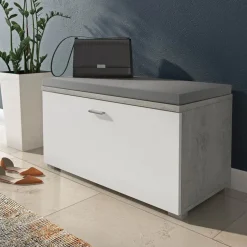 Cassapanca scarpiera 85x42h cm moderna bianco frassinato cemento Danielle