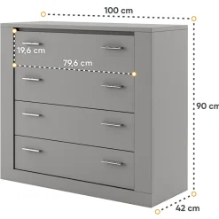 Cassettiera 100x90h 4 cassetti cm grigio Ombra