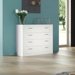 Cassettiera 100x90h 4 cassetti cm bianco opaco Ombra