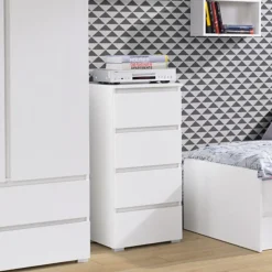 Cassettiera 45x97h cm 4 cassetti moderna bianco opaco Nora Gihome®
