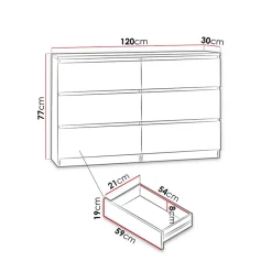 Cassettiera 120x77h cm 6 cassetti moderna  bianco Rotterdam