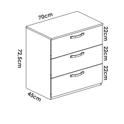 Cassettiera 70x72h cm 3 cassetti in legno Carlos