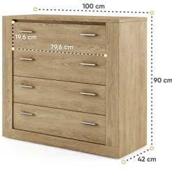 Cassettiera 100x90h cm 4 cassetti rovere Ombra