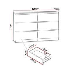 Cassettiera 120x77h cm 6 cassetti moderna nero Rotterdam