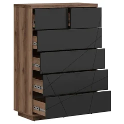 Cassettiera 90x131h cm 5 cassetti rovere scuro nero opaco Elin
