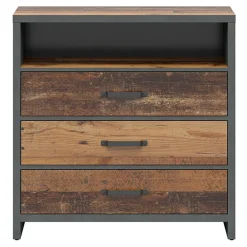 Cassettiera 91x90h cm 3 cassetti stile soft rovere scuro nero Urbania