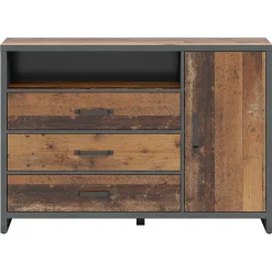 Cassettiera 131x91h cm 3 cassetti stile soft rovere scuro nero Urbania