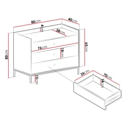 Cassettiera 80x80h cm design moderno 3 cassetti nero Pollon