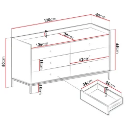 Cassettiera 130x80h cm design moderno 6 cassetti bianco Pollon