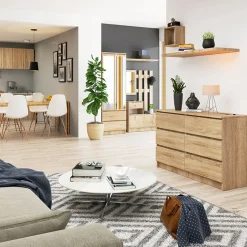 Cassettiera 120x77h cm moderna 6 cassetti rovere Living