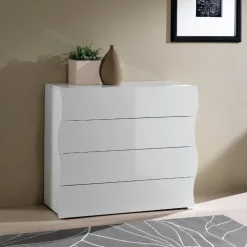 Cassettiera 90x80h cm moderna bianco laccato lucido Sea Gihome®