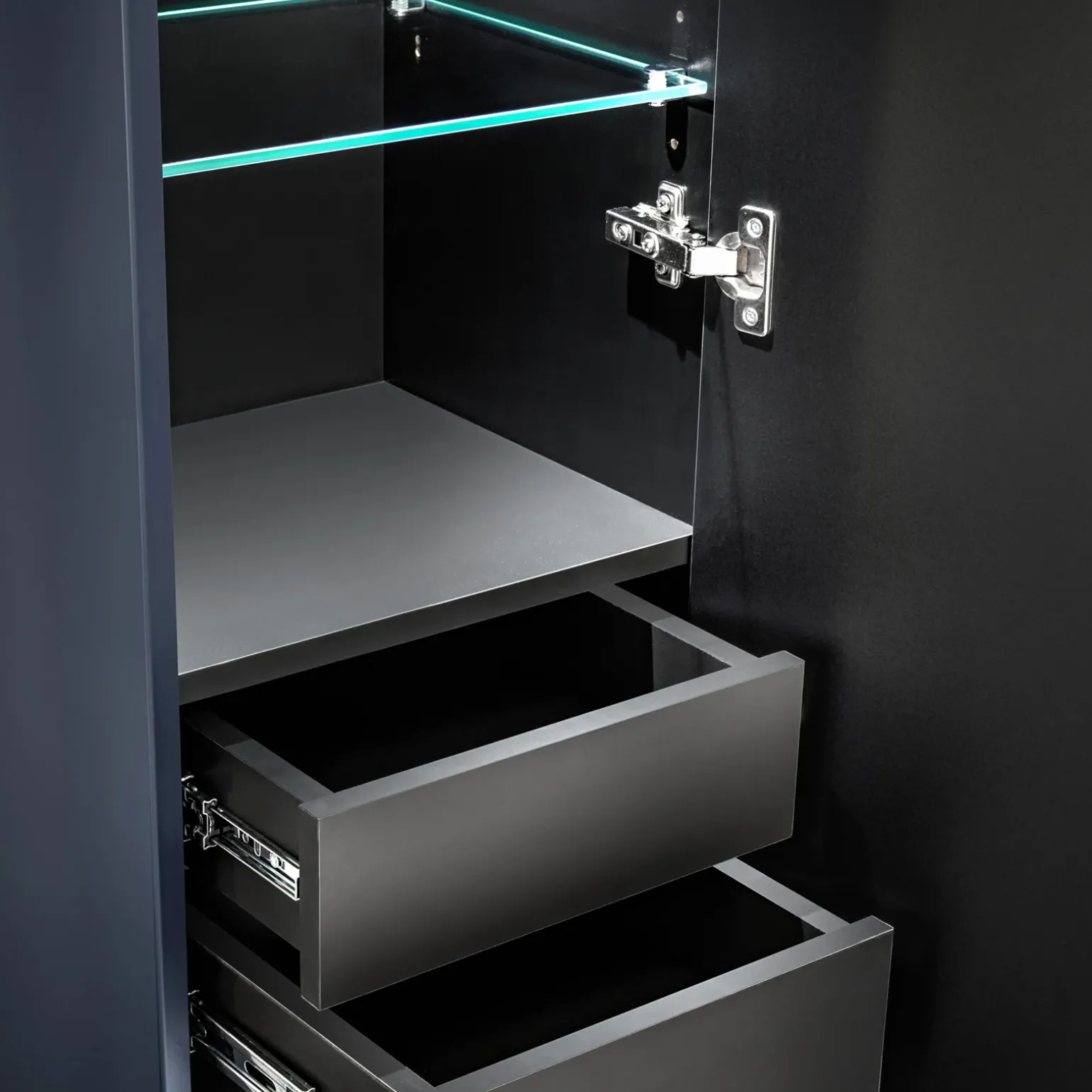 Colonna bagno sospesa 35x160h cm 1 anta 2 cassetti cannettato blu Deep