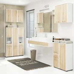 Colonna bagno 30x140h cm 2 ante rovere bianco Woters
