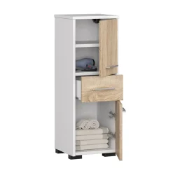 Colonna bagno 30x85h cm bassa 2 ante 1 cassetto rovere bianco Woters