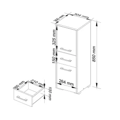 Colonna bagno 30x85h cm bassa 2 ante 1 cassetto rovere bianco Woters