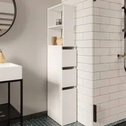 Colonna bagno 33x136h cm con 2 cassetti moderno bianco Zaida