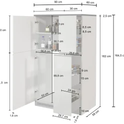 Colonna frigo dispensa cucina 90x165h cm moderna bianco rovere Gourmet