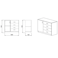 Comò 100x91h cm 1 anta con cassetti rovere sonoma Piero