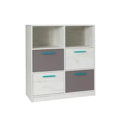 Comò 97x86h cm 4 cassetti cameretta bianco pino grigio blu Maya Gihome®
