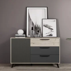 Comò 130x80h cm 3 cassetti moderno rovere antracite opaco Urbino