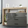 Comò 120x90h cm 3 cassetti moderno rovere antracite lucido Senna