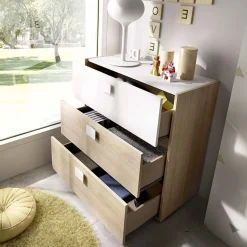 Comò 81x81h cm 3 cassetti moderno rovere bianco Cairo