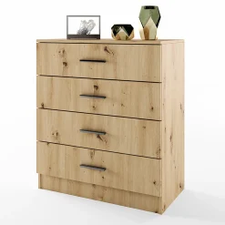 Comò 80x91h cm 4 cassetti moderno rovere rustico Cavour Gihome®