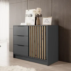 Comò 105x86h cm con cassetti moderno antracite quercia Miller