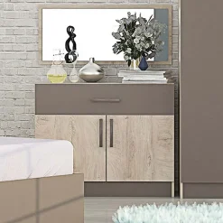 Comò 80x73h cm con specchio moderno tortora rovere chiaro Gorizia