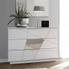 Comò 104x85h cm moderno bianco opaco frassinato con serigrafia e specchio Olimpo