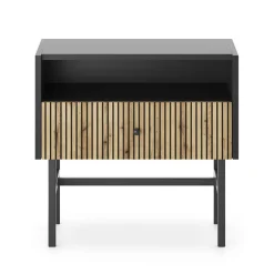 Comodino con 1 cassetto 55x52h cm moderno nero rovere cannettato Iulia