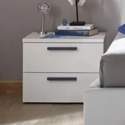 Comodino 51x42h cm 2 cassetti bianco maniglie blu Enjoy