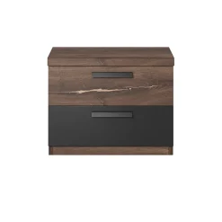 Comodino 46x37h cm 2 cassetti moderno quercia scuro nero Vulcano
